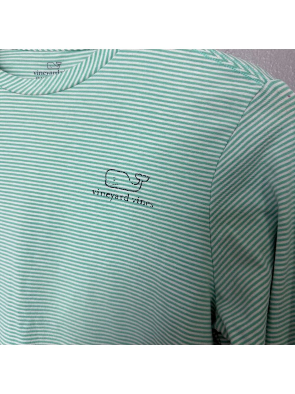 VINEYARD VINES edgartown long sleeve shirt in green stripe youth M 12/14 - Picture 2 of 6